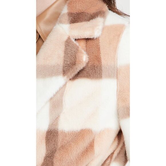 STAND STUDIO Juliet Faux Fur soft Check Long Coat - Size 38(US6) - Picture 5 of 12